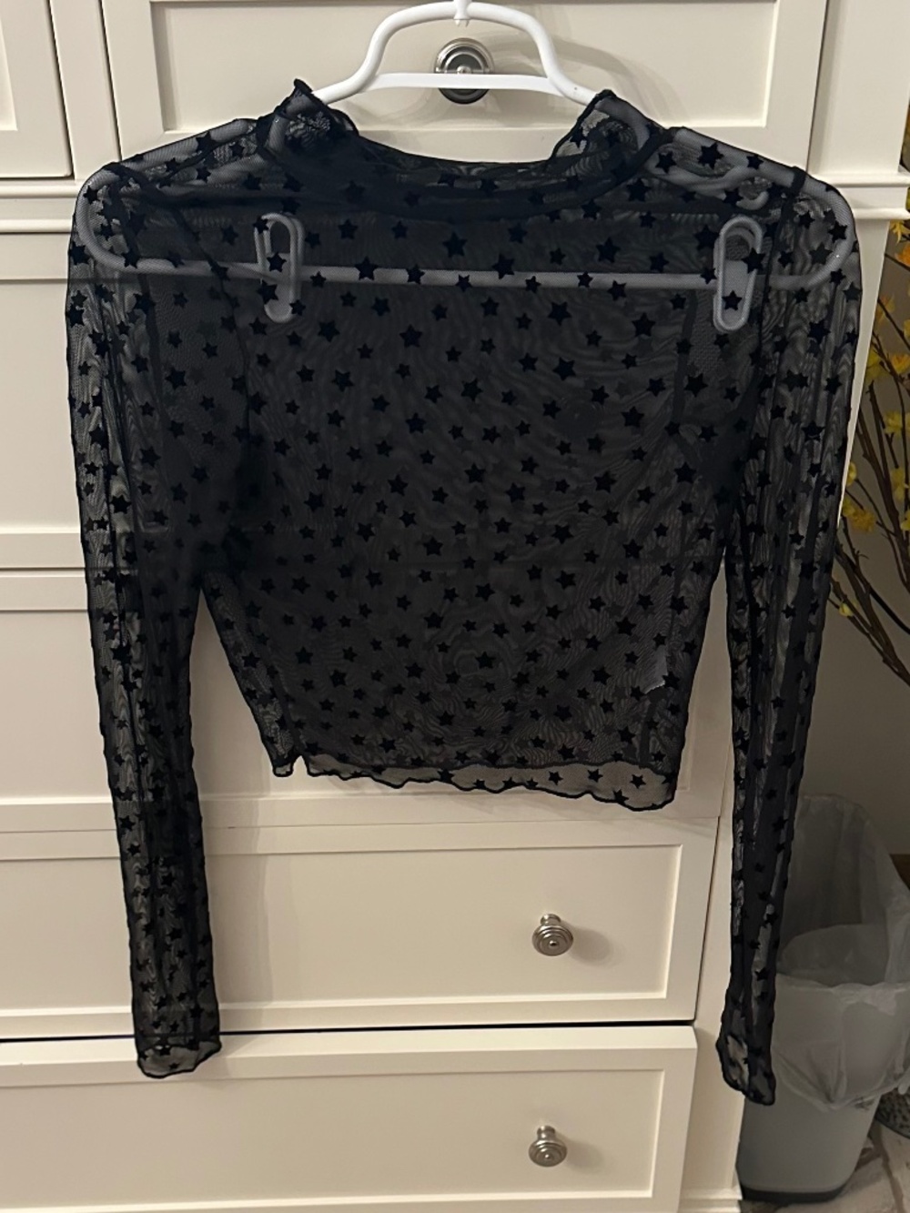 Mi Ami Sheer Black top with star pattern
